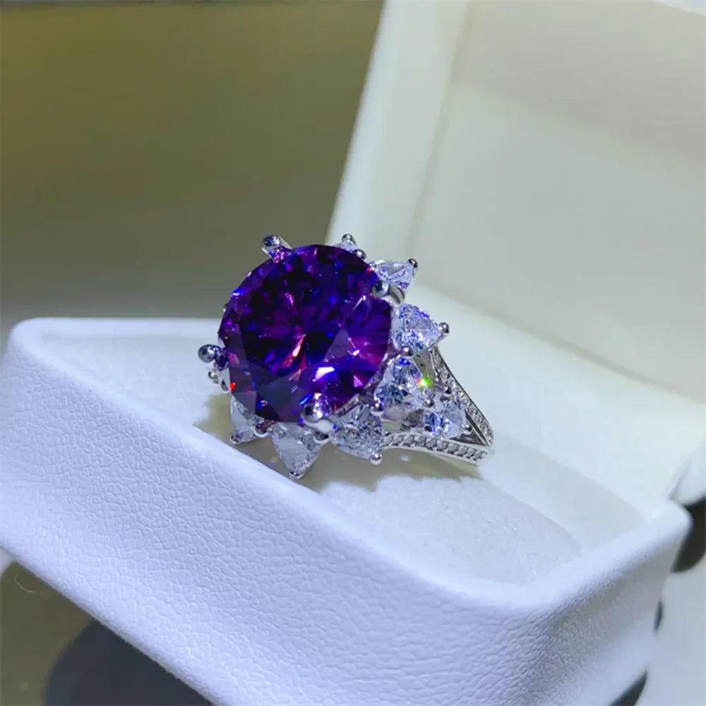 Ring Francesca - 10 Carat Moissanite Flower Halo Silver Women's Ring Velanci