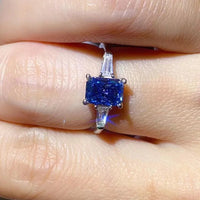 1 Carat Moissanite Ring Lucia - Blue Rectangle Ring Women's Ring Velanci