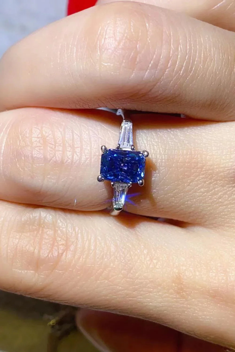 1 Carat Moissanite Ring Lucia - Blue Rectangle Ring Women's Ring Velanci