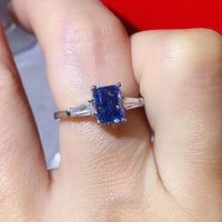 1 Carat Moissanite Ring Lucia - Blue Rectangle Ring Women's Ring Velanci