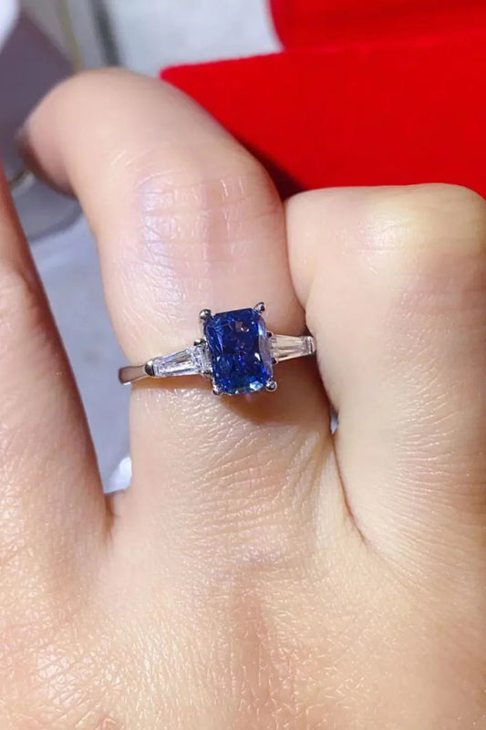 1 Carat Moissanite Ring Lucia - Blue Rectangle Ring Women's Ring Velanci