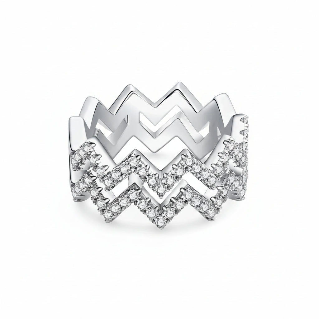 Moissanite Zigzag Stacking Rings Giulia - Everyday Sparkle Women's Ring Velanci