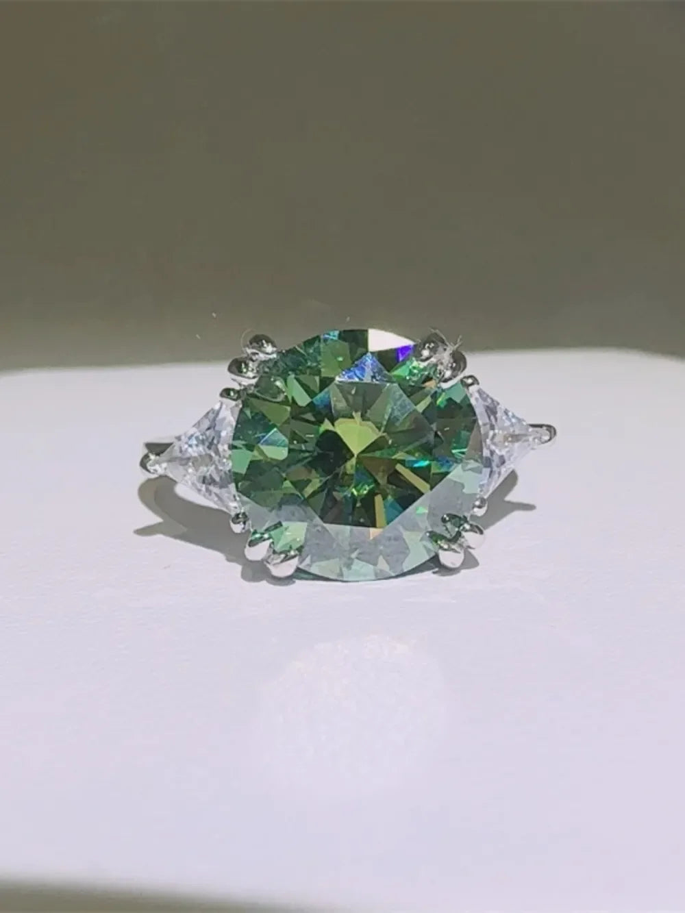 Moissanite Ring 5 Carat Luna - Brilliant Green Sparkle Women's Ring Velanci