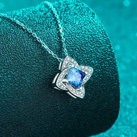 Blue Moissanite Floral Pendant Necklace - 1 Carat Halo Velanci