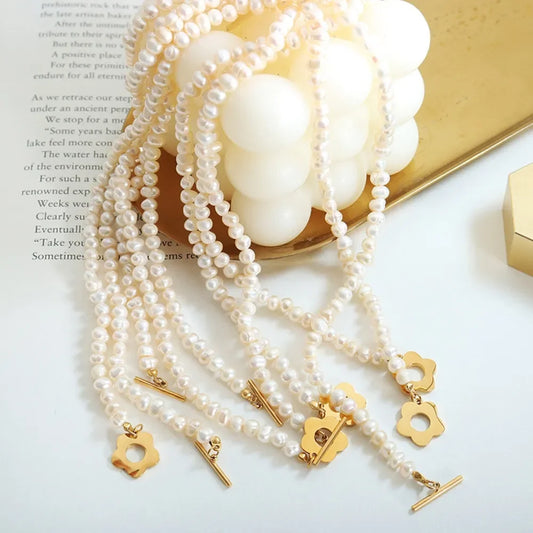 Gold Plated Titanium Pearl Necklace - Freshwater Pearl Velanci