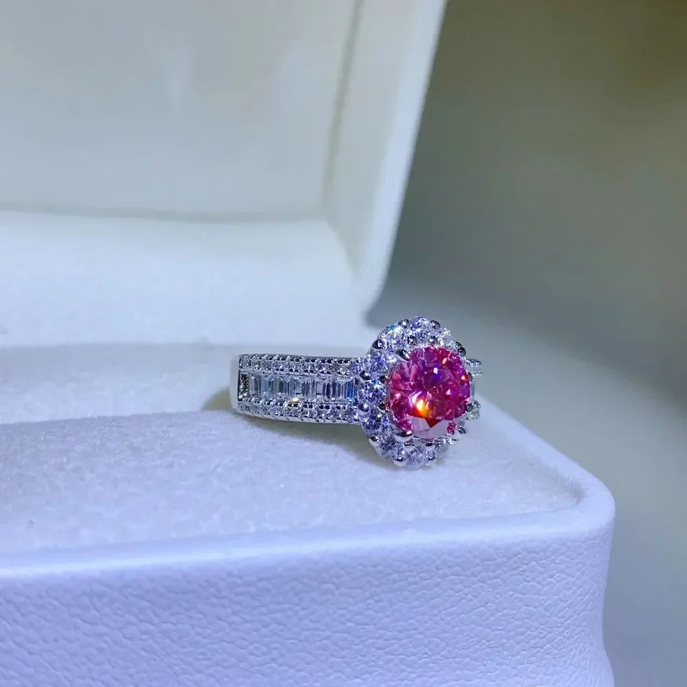 Ring Francesca - Sterling Silver Halo Moissanite Center Women's Ring Velanci