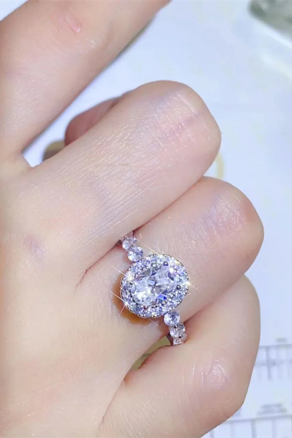 Moissanite Halo Ring Giovanna - 1ct Sterling Silver Women's Ring Velanci
