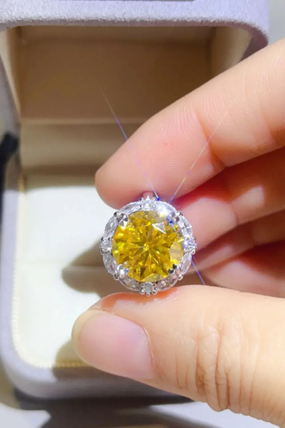 Ring Isabella - 5 Carat Yellow Moissanite Halo Sterling Women's Ring Velanci
