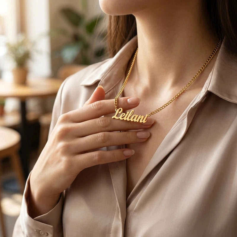 Personalized Custom Name Necklace - Engraved 18K Gold Stainless Steel Velanci