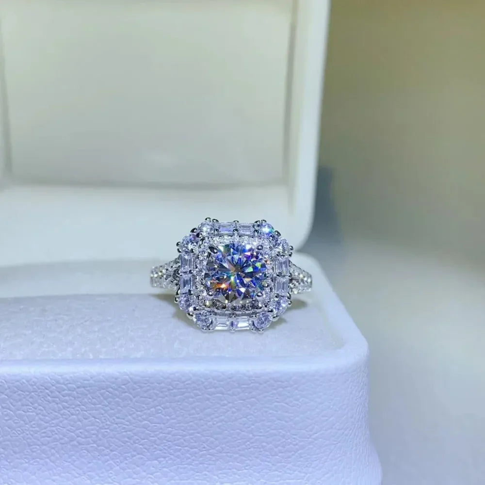 2 Carat Moissanite Sterling Silver Ring Isabella - Halo Women's Ring Velanci