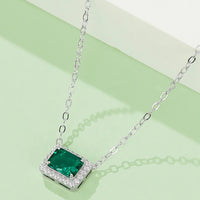 Lab-Grown Emerald Rectangle Pendant Necklace - Halo Zircons Velanci