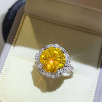 Ring Isabella - 5 Carat Yellow Moissanite Halo Sterling Women's Ring Velanci