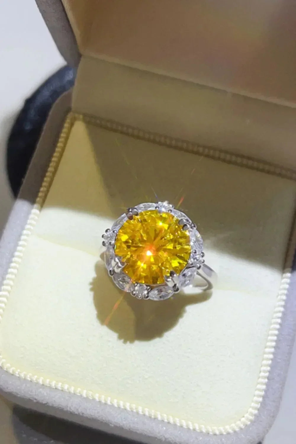 Ring Isabella - 5 Carat Yellow Moissanite Halo Sterling Women's Ring Velanci