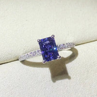 Moissanite Rectangle Ring Chiara - Azure Blue Sparkle Women's Ring Velanci