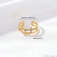 Open Ring Giulia - 18K Gold-Plated Rhinestone Cross Velanci