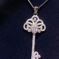 Moissanite Key Pendant Necklace - 1 Carat Platinum-Plated Velanci