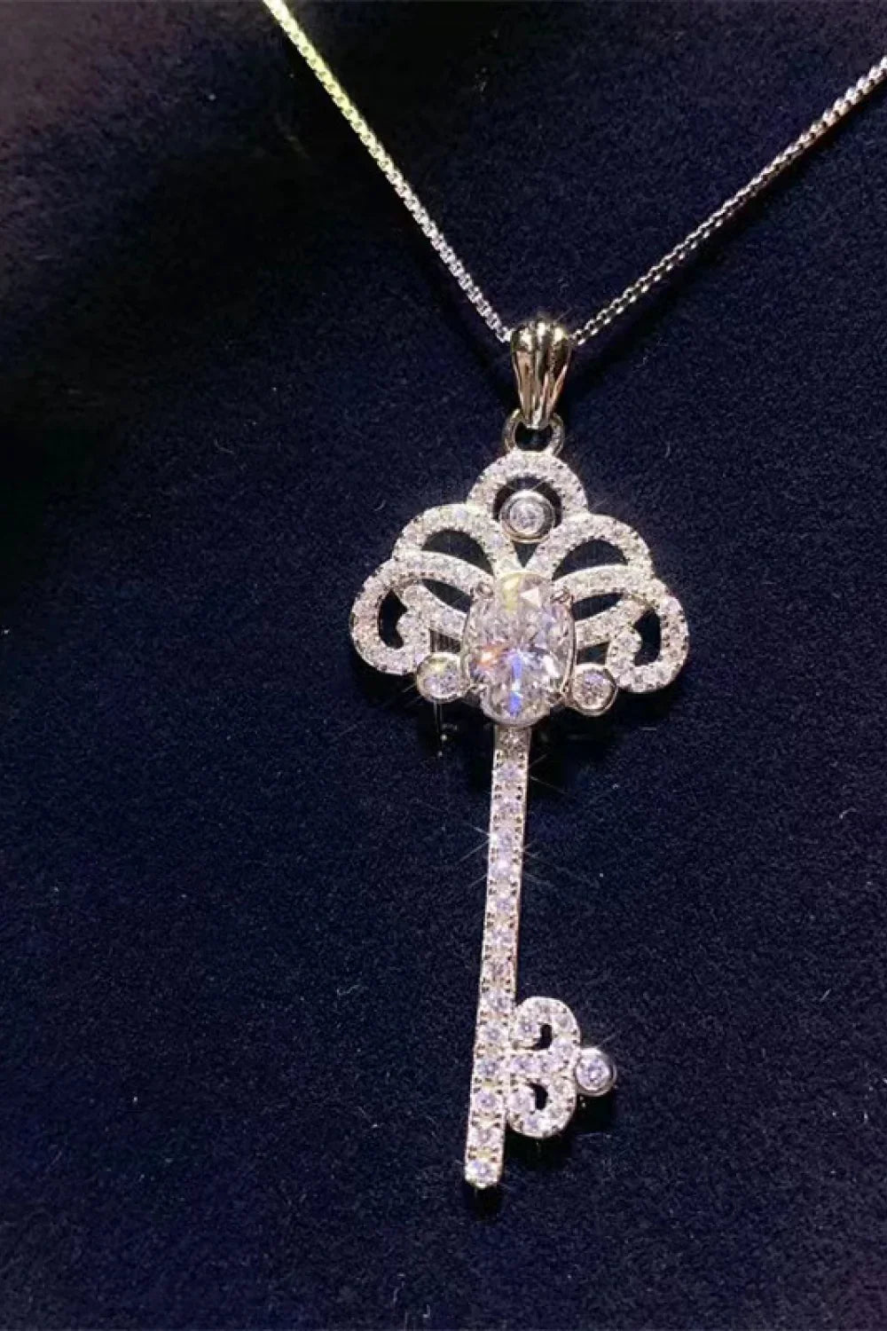 Moissanite Key Pendant Necklace - 1 Carat Platinum-Plated Velanci