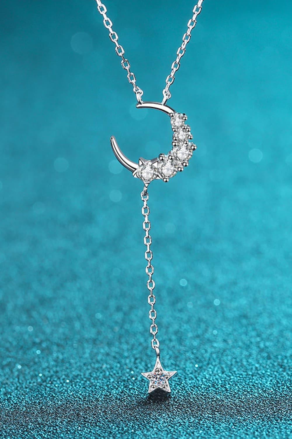 Star Moon Moissanite Necklace - Crescent Moon Sparkle Velanci