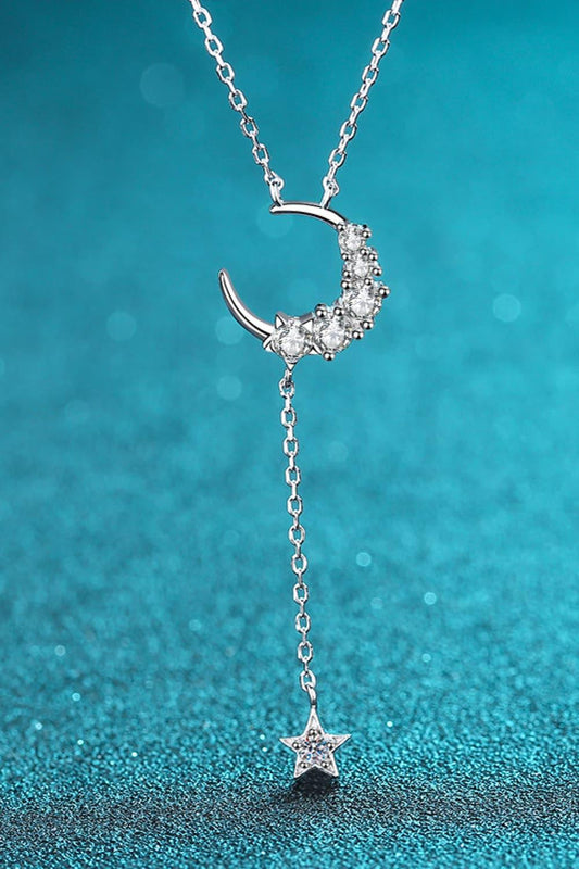 Star Moon Moissanite Necklace - Crescent Moon Sparkle Velanci