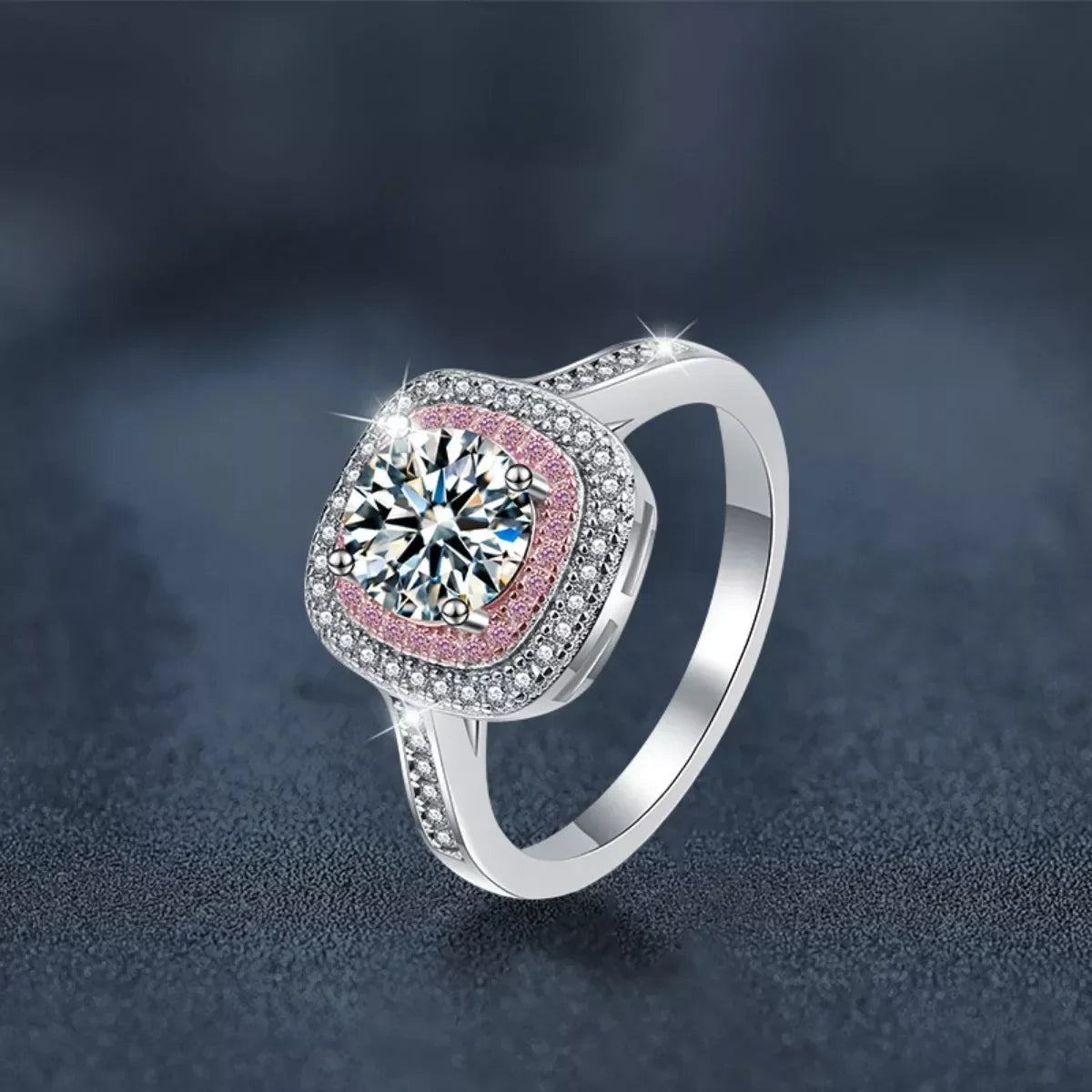 1 Carat Moissanite Ring Giulia - Sterling Silver Halo Women's Ring Velanci