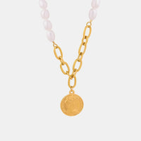 Pearl Coin Pendant Necklace - Gold Plated Titanium Chain Velanci