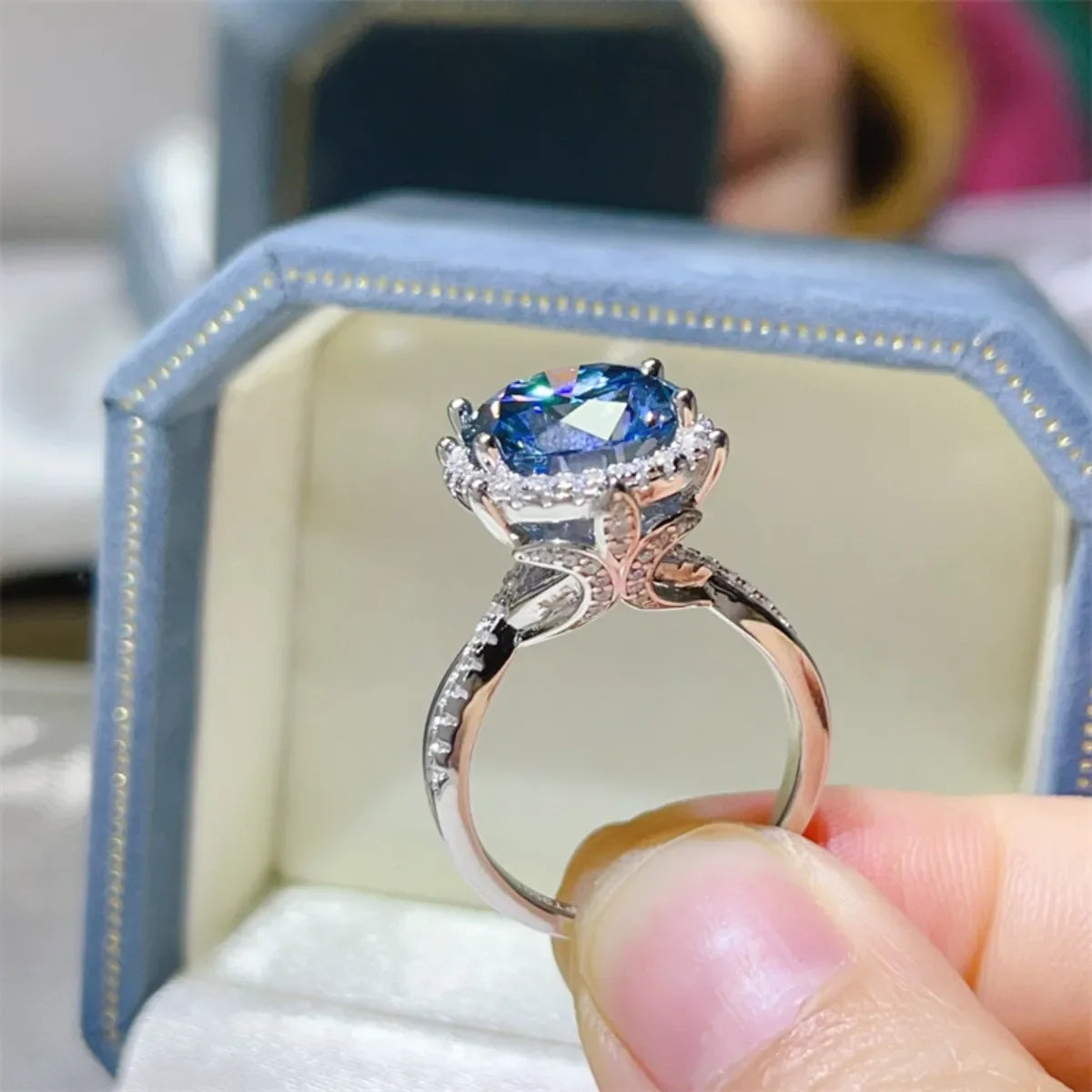 Ring Giulia - 5 Carat Pink Moissanite Halo Platinum-Plated Women's Ring Velanci