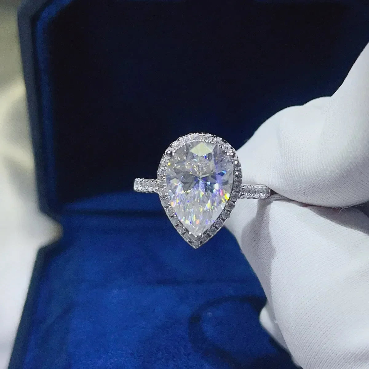 Moissanite Ring Isabella - Halo Pear-Cut 2ct Silver Women's Ring Velanci