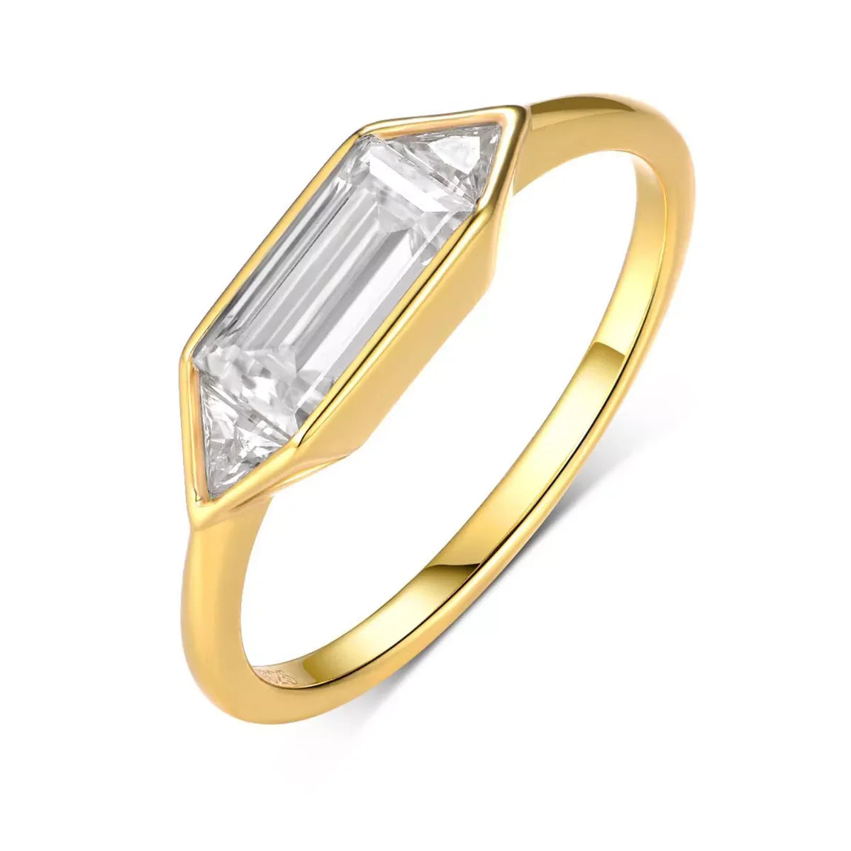 Moissanite Ring Alessia - Emerald-Cut Moissanite Gold-Plated Women's Ring Velanci
