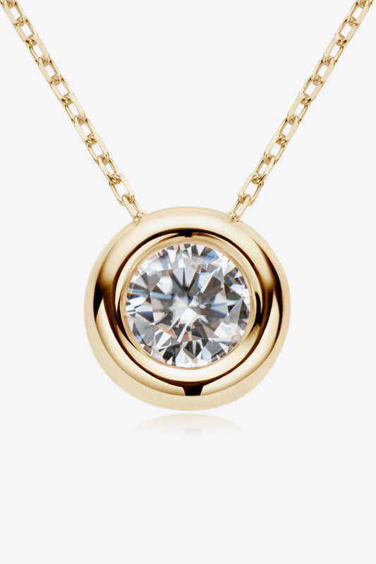 1 Carat Moissanite Pendant Necklace - Bezel Sterling Silver Velanci