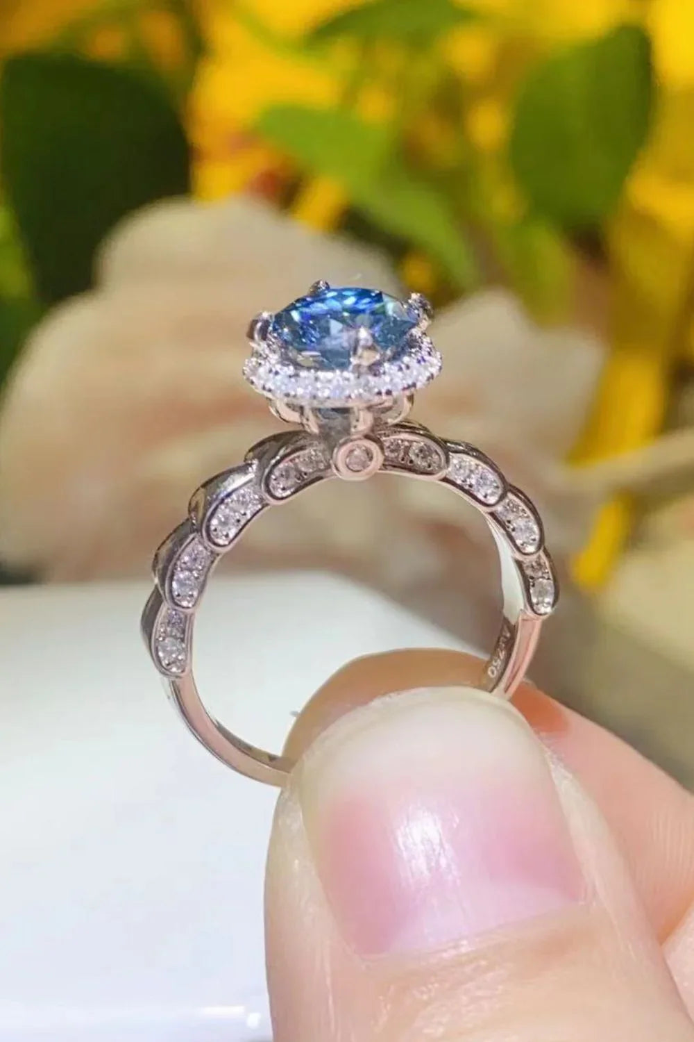 Sterling Silver 1Ct Moissanite Ring Giulia - Halo Spark Women's Ring Velanci