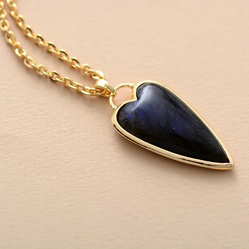 Labradorite Heart Necklace - 18K Gold-Plated Copper Velanci