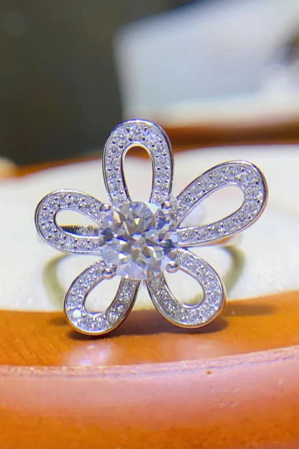 Ring Lucia - 1 Carat Moissanite Flower-Shape Open, Platinum Women's Ring Velanci