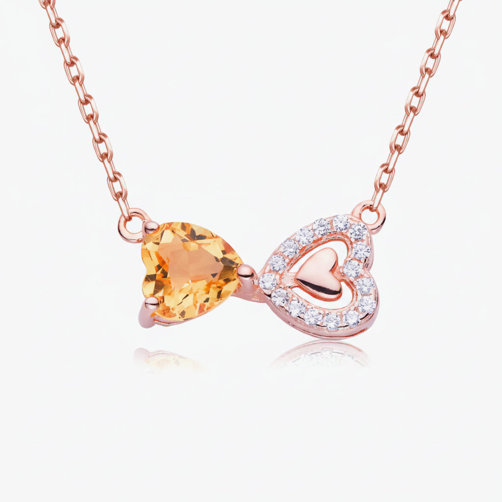Citrine Heart Pendant Necklace - Rose Gold Plating Velanci