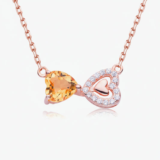 Citrine Heart Pendant Necklace - Rose Gold Plating Velanci