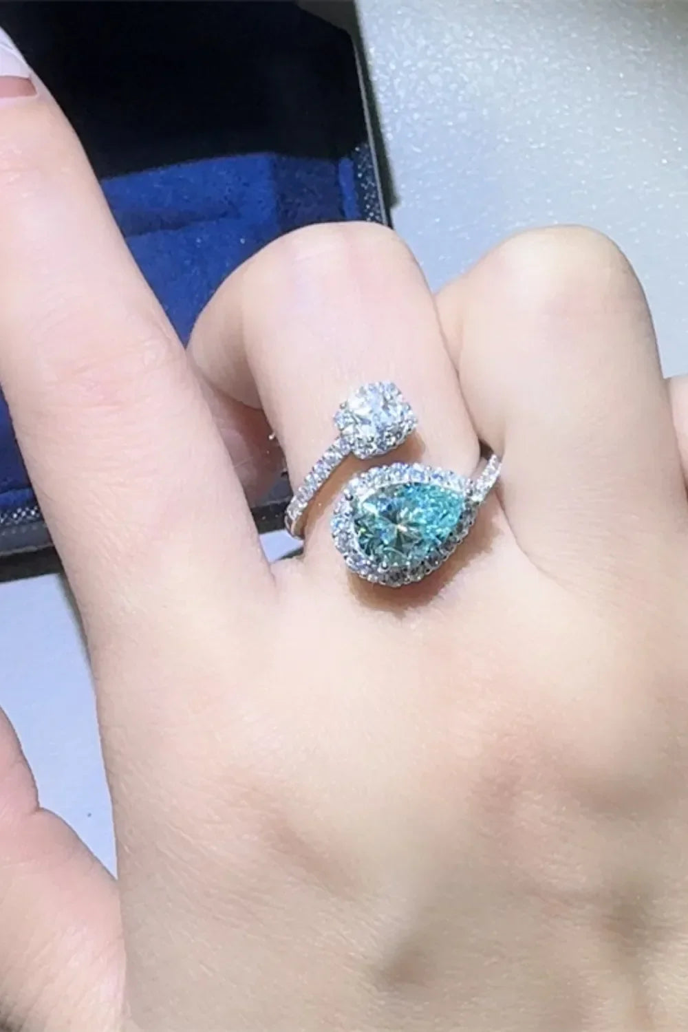 Sterling 2 Carat Moissanite Ring Elena - Bypass Halo Women's Ring Velanci
