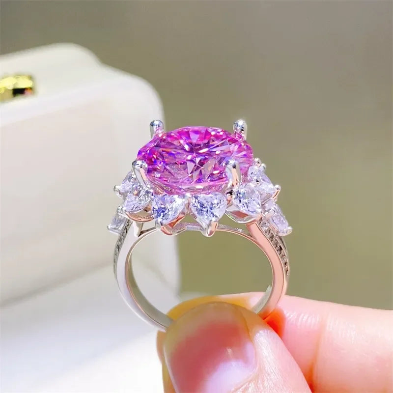 Ring Chiara - 10-Carat Pink Moissanite Halo Silver Women's Ring Velanci