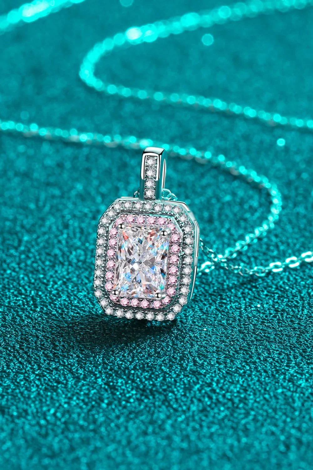 1 Carat Moissanite Geometric Necklace - Pink Zircon Halo Velanci