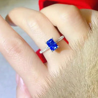 Moissanite Rectangle Ring Chiara - Azure Blue Sparkle Women's Ring Velanci