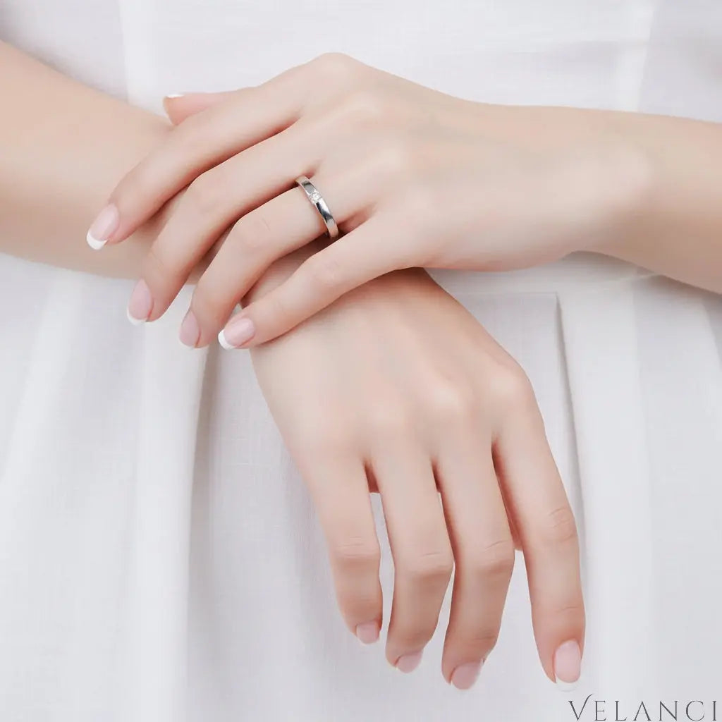 Inlaid Moissanite Ring Alessia - Coastal Rhodium Finish Velanci