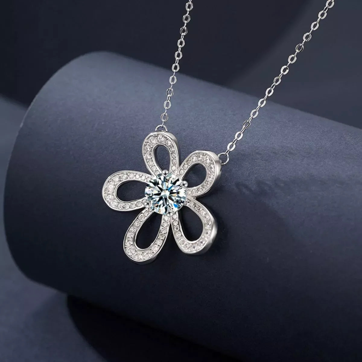 Moissanite Flower Necklace - 1 Carat Centerpiece Bloom Velanci
