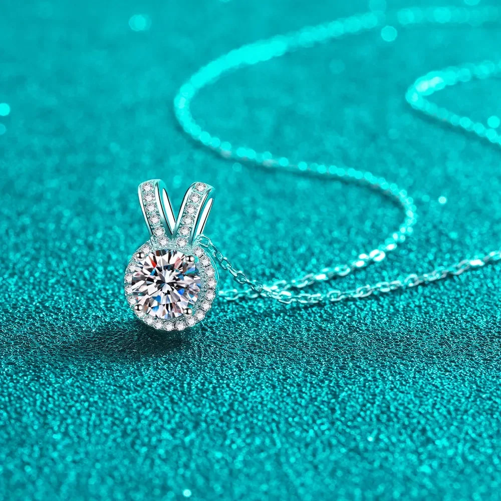 Rabbit Ears Pendant Necklace - 1 Carat Moissanite Silver Velanci