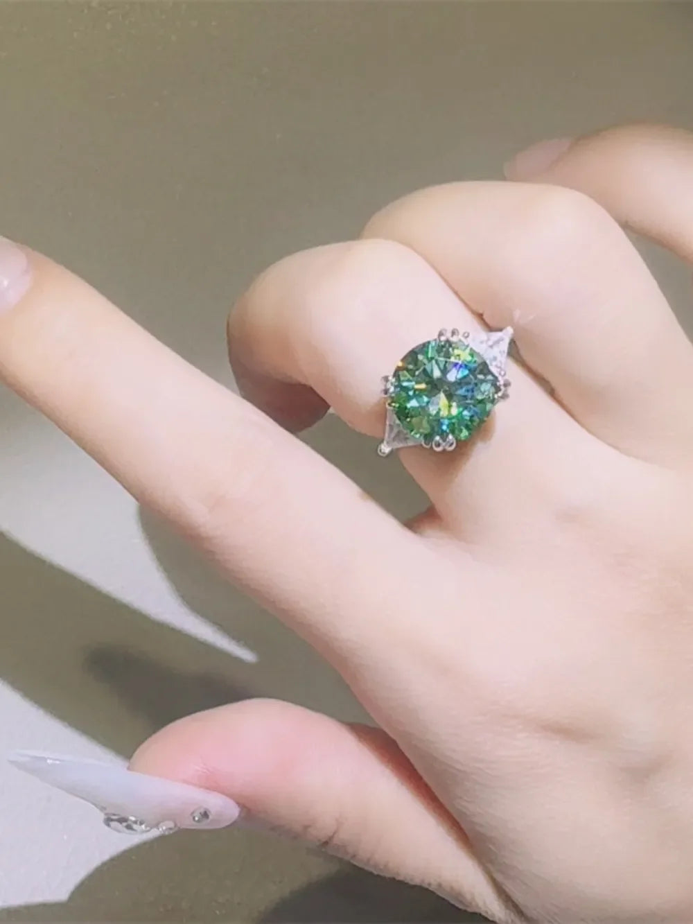 Moissanite Ring 5 Carat Luna - Brilliant Green Sparkle Women's Ring Velanci