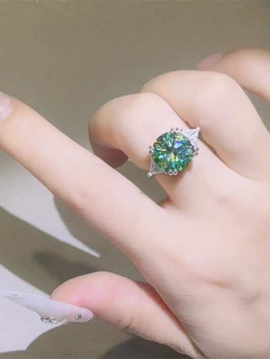 Moissanite Ring 5 Carat Luna - Brilliant Green Sparkle Women's Ring Velanci