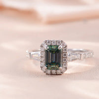Moissanite Ring Giulia - Emerald-Cut Halo Sparkle 1Carat Women's Ring Velanci