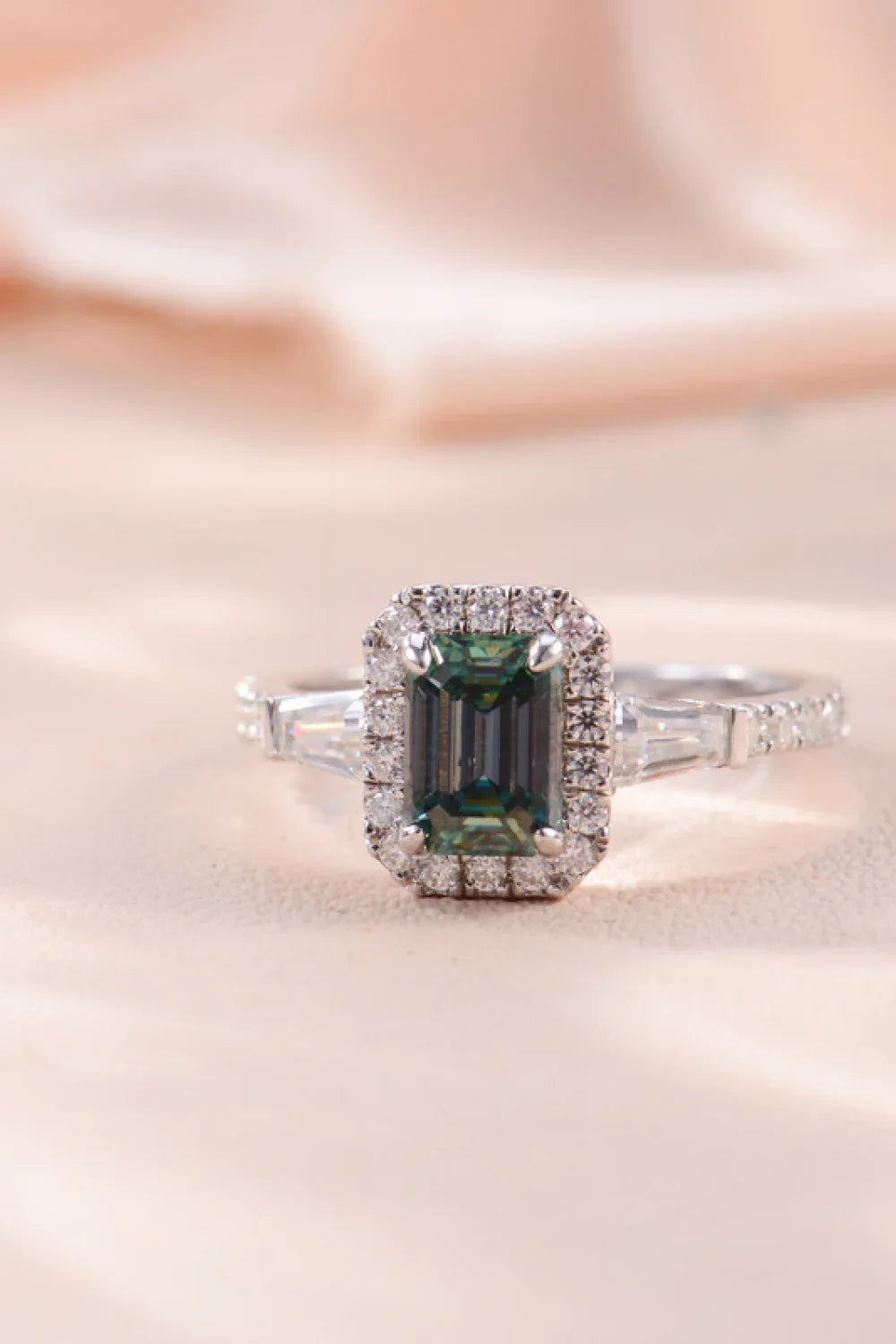 Moissanite Ring Giulia - Emerald-Cut Halo Sparkle 1Carat Women's Ring Velanci