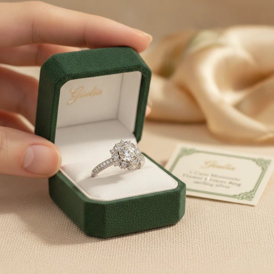 1 Carat Moissanite Flower Ring Giulia - Halo Sparkle Women's Ring Velanci