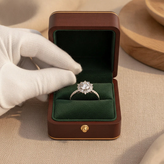 1 Carat Moissanite Flower Ring Giulia - Halo Sparkle Women's Ring Velanci