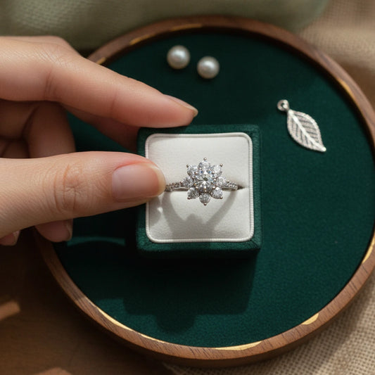 1 Carat Moissanite Flower Ring Sofia - Petal Halo Shine Women's Ring Velanci