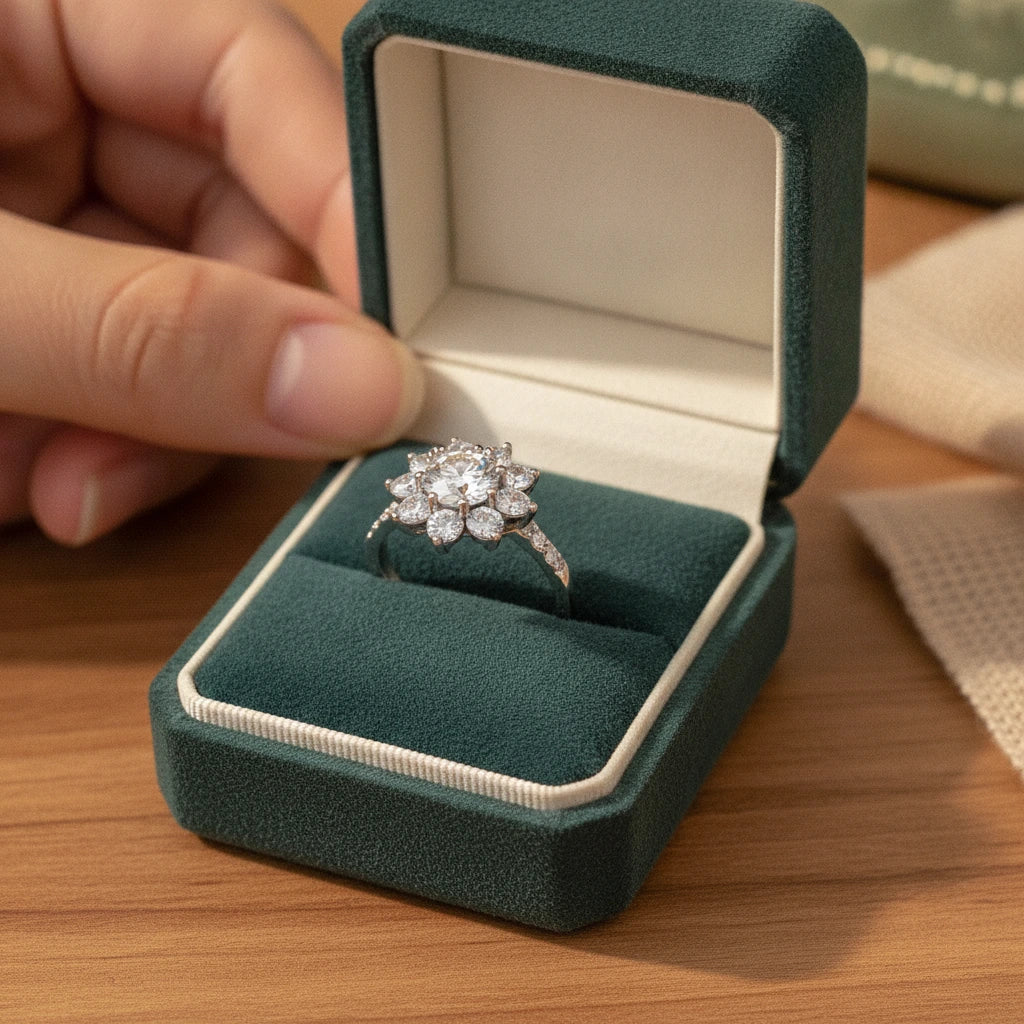 1 Carat Moissanite Flower Ring Sofia - Petal Halo Shine Women's Ring Velanci