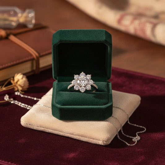 1 Carat Moissanite Flower Ring Sofia - Petal Halo Shine Women's Ring Velanci